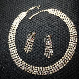 Vintage Rhinestone Necklace And Earring Set